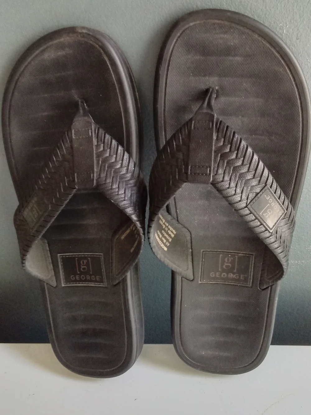 George Mens‎ Flip Flop Sandals Brown Woven Strap Thong Comfort Slides Size 10